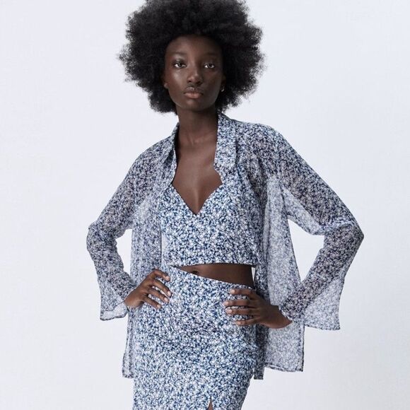 ZARA FLORAL PRINT BLOUSE - Picture 1 of 8